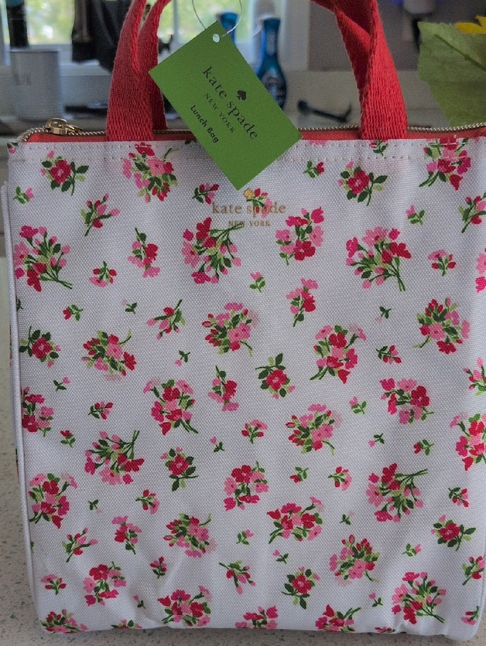 KATE SPADE White Floral Tote with Pink and Green Accents New With Tags